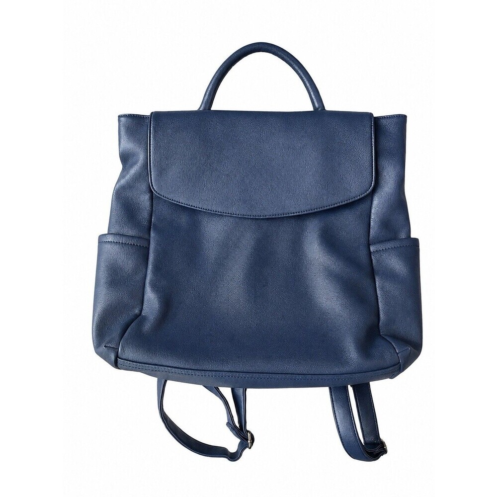 Mark & Graham Navy Blue Leather Backpack Tote Convertible Laptop Travel Bag
